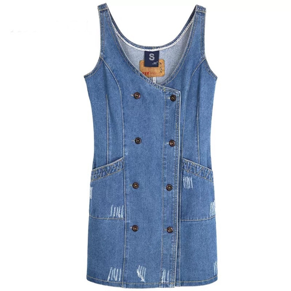 Denim dress pocket button tank vneck sexy chic women’s - Picture 12 of 12